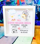 New Baby Girl Birth Announcement Box Frame - Bunny Design