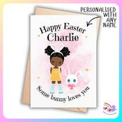 Personalised Easter Bunny Girl Card – Dark Hair