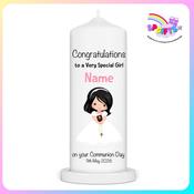 Personalised Girl with Short Hair First Holy Communion Candle – Ireland