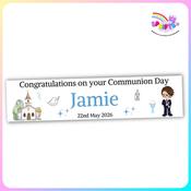 Personalised First Holy Communion Banner for Boys – Custom Name &amp; Date | Ireland