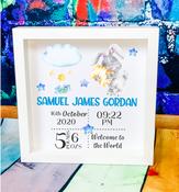 New Baby Boy Birth Announcement Box Frame - Bunny Design