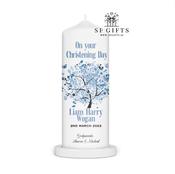Personalised  Christening Candle - Blue Love Tree image