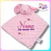 New Baby Comforter Personalised – Pink Dimple Bunny