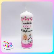 Personalised First Holy Communion Candle - Girls Floral