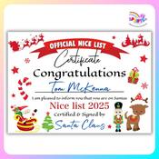 Santa Laminated Nice Cert