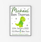 New Baby Birth ~Block Dinosaur - A4 Bedroom Wall print image