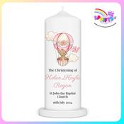 Personalised Girls Christening Candle - Hot air balloon image