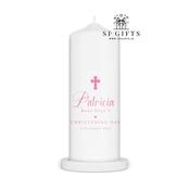 Christening Candle Ireland - Baptism Candle - Minimal Pink Cross image