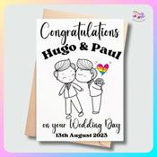 Personalised Wedding Card for Two Grooms – Rainbow Heart Design