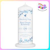 Blue Eucalyptus Design Christening Candle