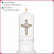 Personalised Floral Cross Christening Candle