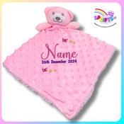 New Baby Comforter Personalised – Pink Dimple Bear