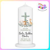 Personalised Safari Christening Candle | Eucalyptus Cross Baptism Candle Ireland