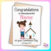 Girl with Leg Braces First Holy Communion Card (Personalised)