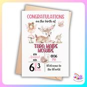 Personalised Fairy Woodland New Baby Girl Birth Details Greeting Card image