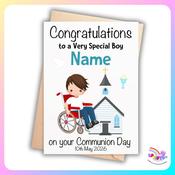 Boy in Wheelchair First Holy Communion Card (Personalised)