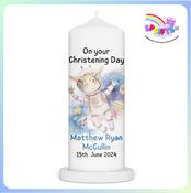 Personalised Boys Christening Candle - Space Giraffe Astronaut