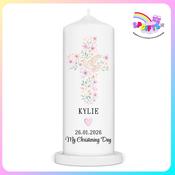 Personalised Girl’s Christening Candle with Watercolour Dove Cross – Ireland