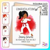 Personalised Taekwondo Red Belt Card | Martial Arts Achievement Card