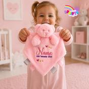 Personalised Pink Baby Comforter – Fluffy Teddy Bear