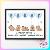 Personalised Kawaii Capybara New Baby Print - Baby Birth Details