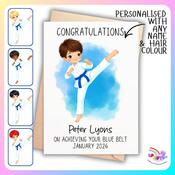 Personalised Taekwondo Blue Belt Card Boy | Martial Arts Achievement C