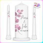 Pink Eucalyptus Leaves Wedding Unity Candle set