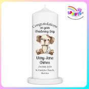 Personalised Christening Candle Vintage Plush Dog Design