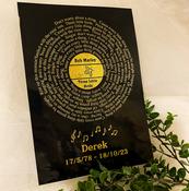 Memorial Song - A4 Custom Personalised Gold Foil on Black - Song Lyrics Art