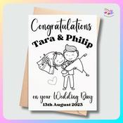 Personalised Wedding Card – Cute Bride &amp; Groom Line Drawing