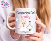 Personalised Girls Updo hairstyle Communion Mug image