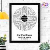 Our First Dance - Song Lyrics Record Style a4 Print - Unframed image