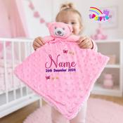 Personalised Pink Baby Comforter – Pink Dimple Bear