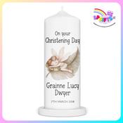 Personalised Girls Christening Candle - Fairy Leaf