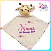 New Baby Comforter Personalised – Giraffe