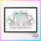 Custom Elephant Family A4 Print