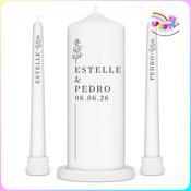 Personalised Wedding Unity Candle Set – Modern Botanical Minimal Design image