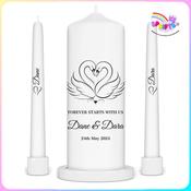 Personalised Wedding Unity Candle Set | Forever Starts With Us Swan Design image