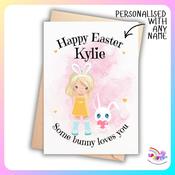 Personalised Easter Bunny Girl Card – Blonde Hair image