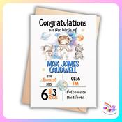 Personalised Space Astronaut New Baby Boy Birth Details Greeting Card image