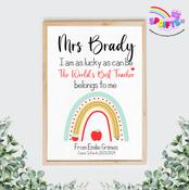 Thank you Teacher a4 Print - Worlds Best Teacher image