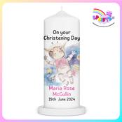 Personalised Girls Christening Candle - Space Giraffe Astronaut