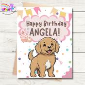 Golden Retriever Dog Birthday Card - Pinks image