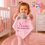 Personalised Pink Elephant Baby Comforter