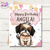 Shih Tzu Dog Birthday Card - Pinks image