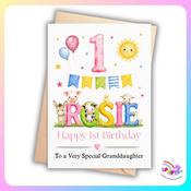 Personalised 1st Birthday Farm Animal Card for Girls image