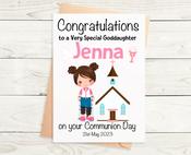 Girls with leg braces Communion Card