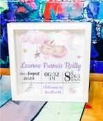 New Baby Birth Announcement Box Frame - Unicorn Design