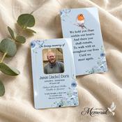 Personalised Wallet Memorial Cards Ireland | Blue Watercolour Flowers image