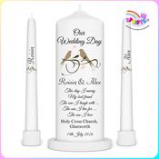 Wedding Unity Candle Set – Love Birds Design